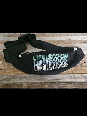 Life Is Good Black Waist Pack with Teal & White Logo